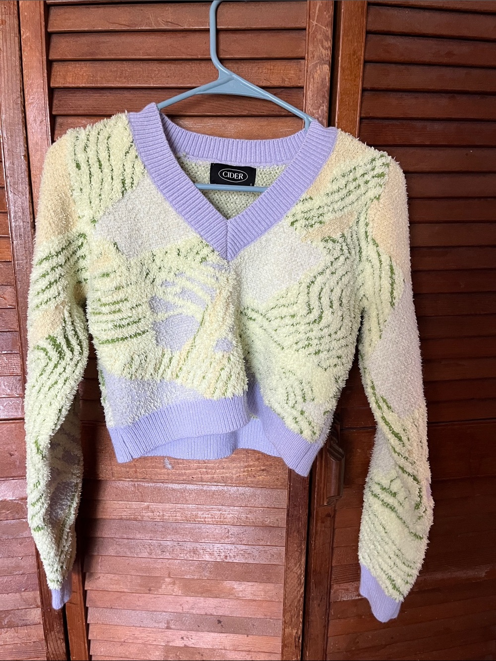 Cider Pastel Lavender & Mint Textured V-Neck Sweater